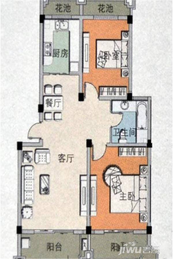 梦溪东明山居2室2厅1卫89㎡户型图