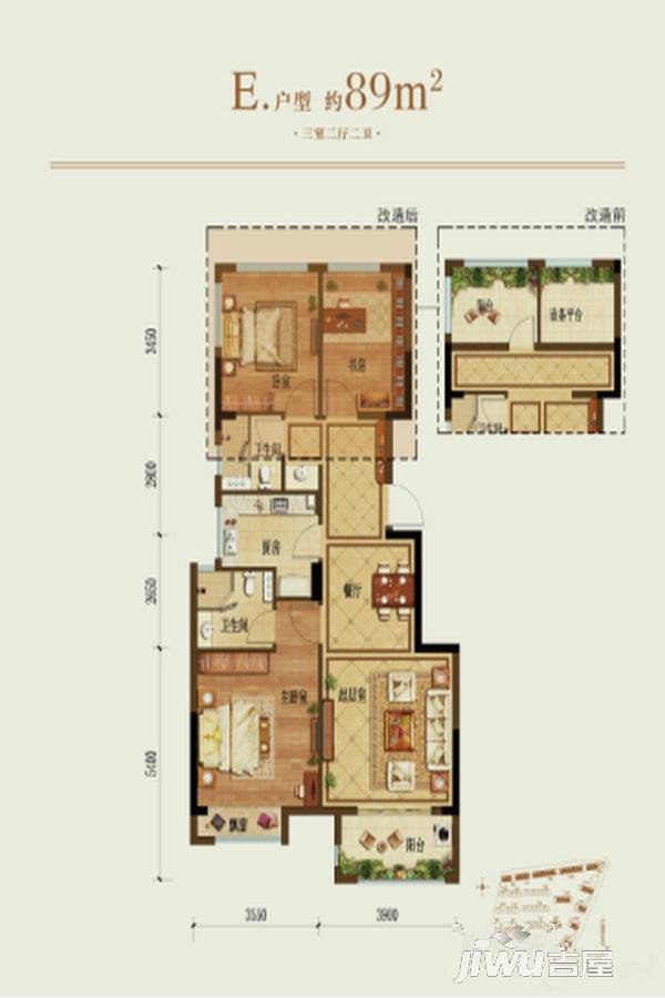 龙湖武林九里3室2厅2卫89㎡户型图