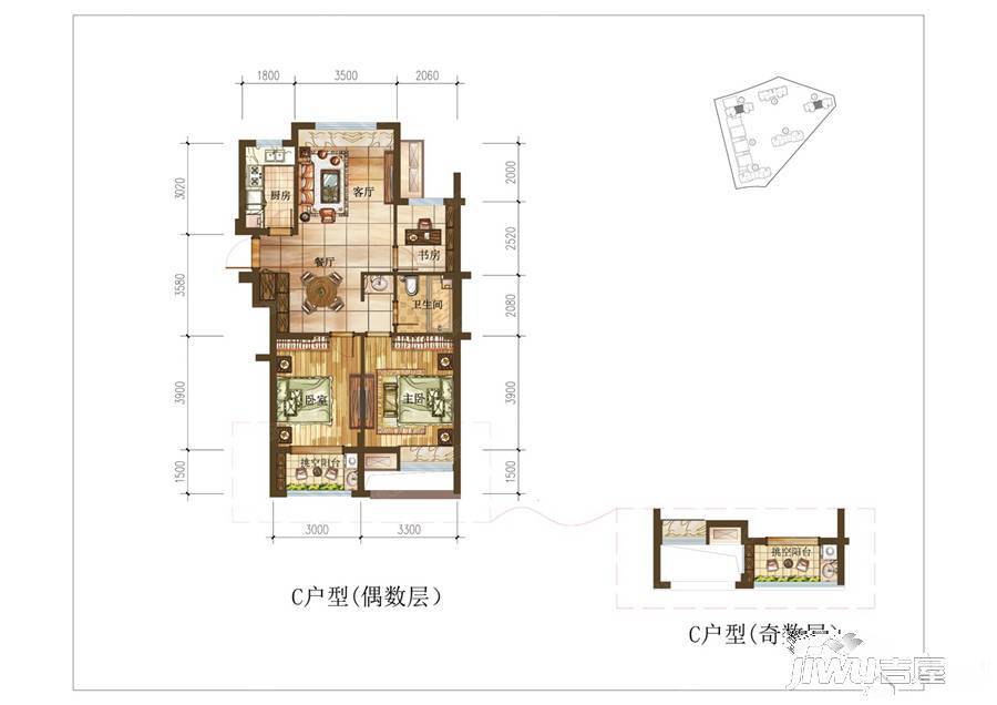 天都城天澜3室2厅1卫88㎡户型图