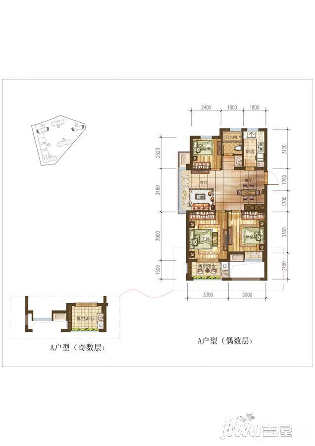 天都城天澜3室2厅1卫88㎡户型图