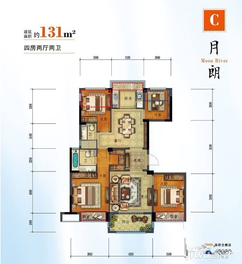 碧桂园西江月4室2厅2卫131㎡户型图