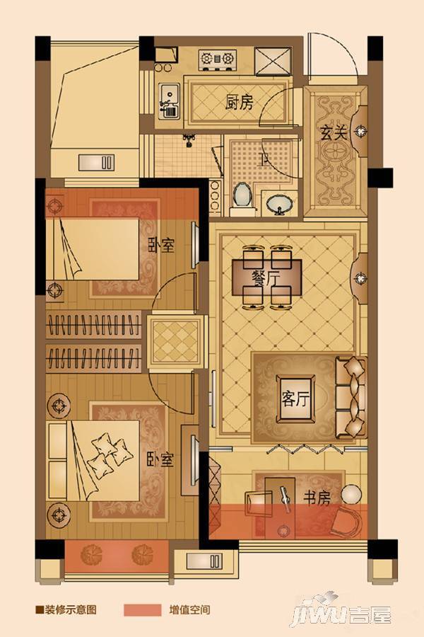 盈都君悦3室2厅1卫70㎡户型图