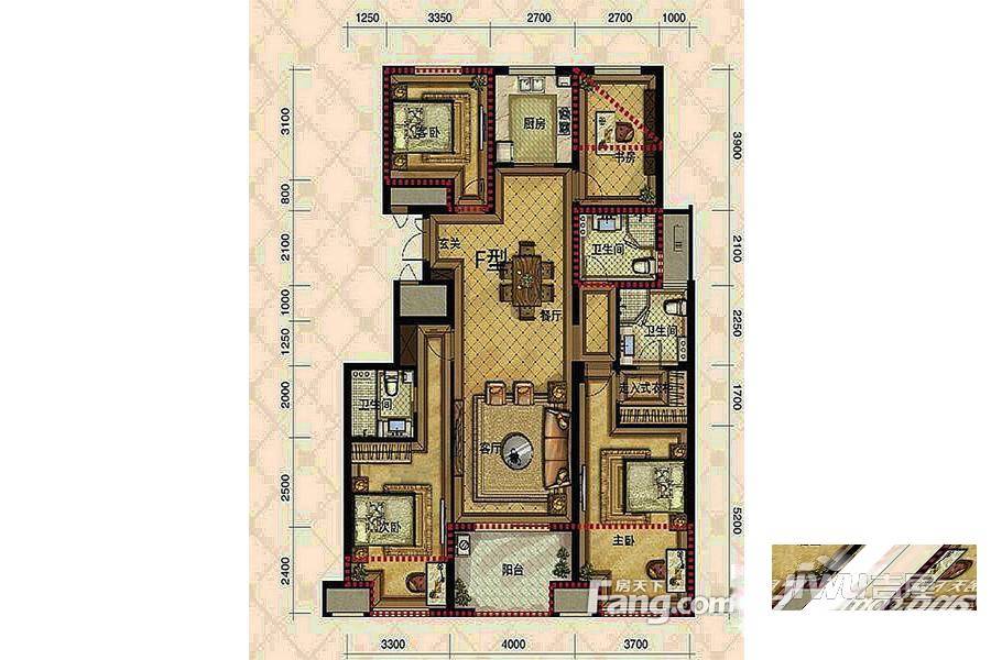 鑫福浦园4室2厅3卫129㎡户型图