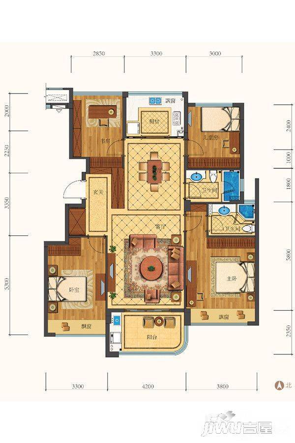 滨江江南之星4室2厅2卫123㎡户型图