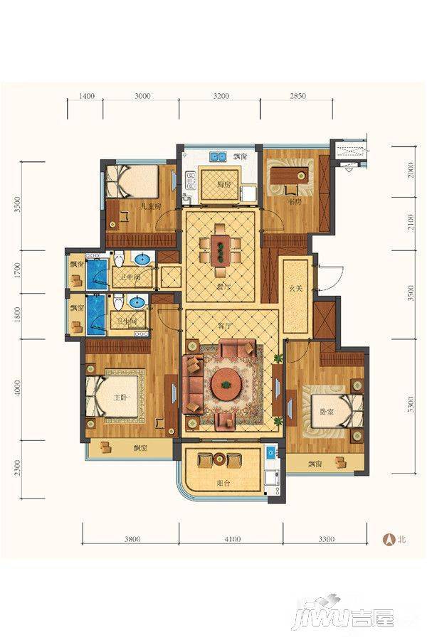 滨江江南之星4室2厅2卫124㎡户型图