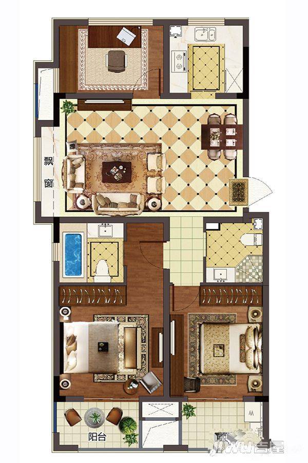 新城峯璟3室2厅2卫87㎡户型图