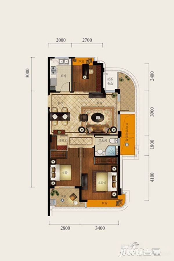 信宇锦润公寓3室2厅1卫89㎡户型图