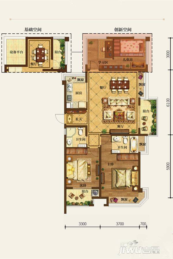 龙湖春江天玺4室2厅2卫119㎡户型图