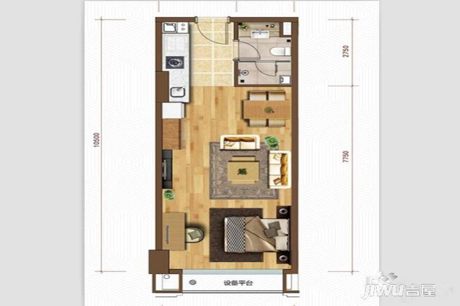 众安朝阳银座1室1厅1卫57.7㎡户型图