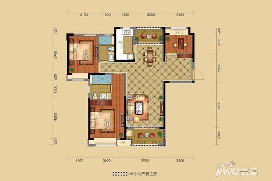 雅居乐国际花园3室2厅2卫125㎡户型图