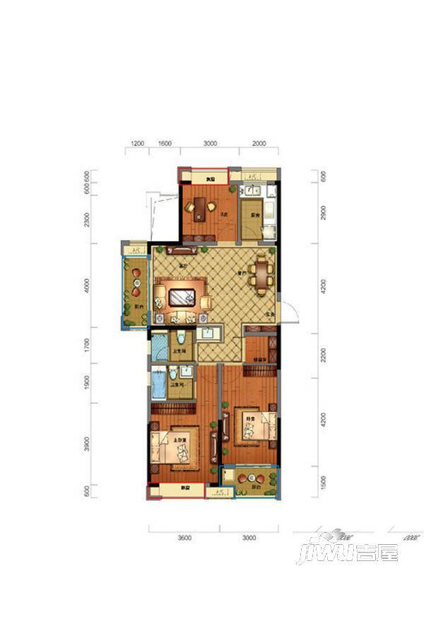 雅居乐国际花园3室2厅2卫117㎡户型图