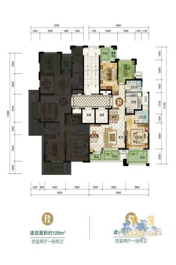 侨福一品高尔夫4室2厅2卫116㎡户型图