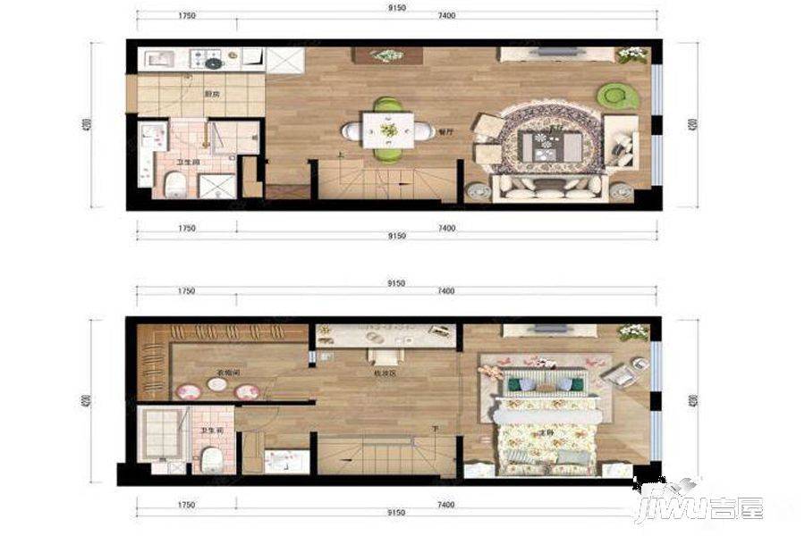 西溪泊岸1室2厅2卫46㎡户型图