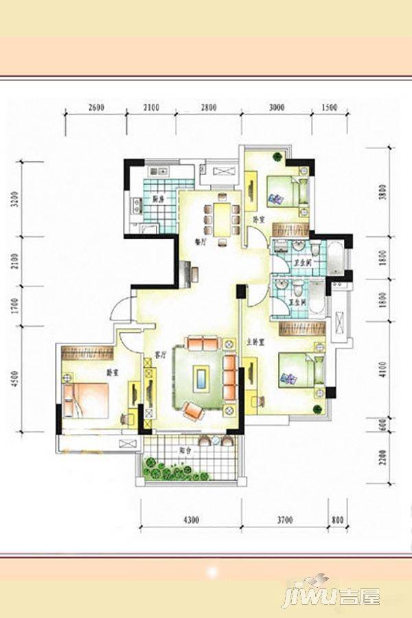 理想康城国际3室2厅2卫130㎡户型图