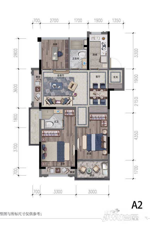 都会艺境3室2厅2卫89㎡户型图