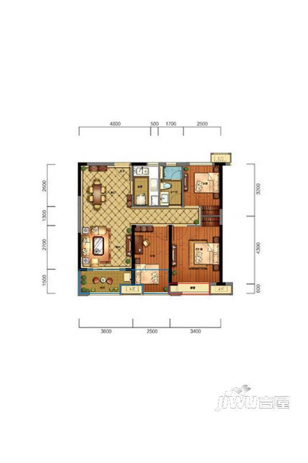 雅居乐国际花园3室2厅1卫89㎡户型图