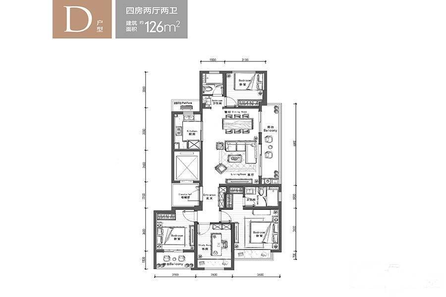 招商远洋春秋华庭4室2厅2卫126㎡户型图