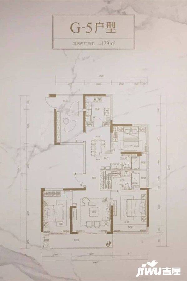 融信保利创世纪4室2厅2卫129㎡户型图