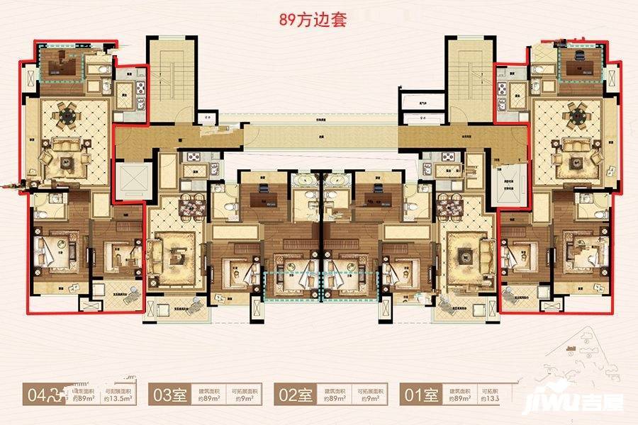 上实海上海(二期)3室2厅2卫89㎡户型图