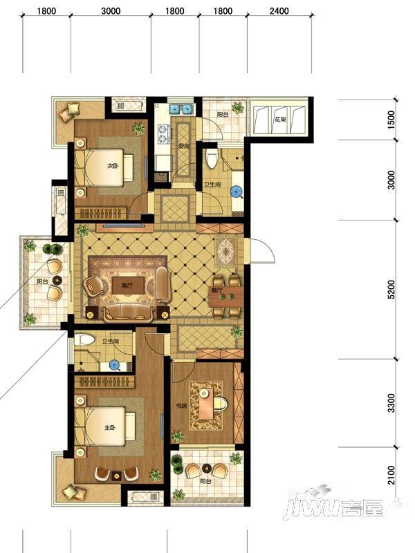 公园城3室2厅2卫119㎡户型图