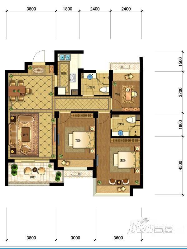 公园城3室2厅2卫125㎡户型图