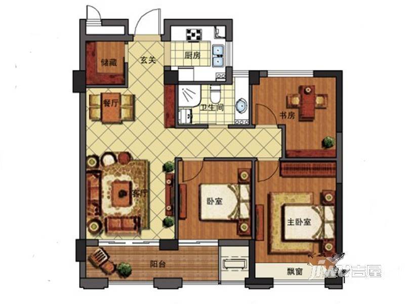 金色时代3室3厅1卫107㎡户型图