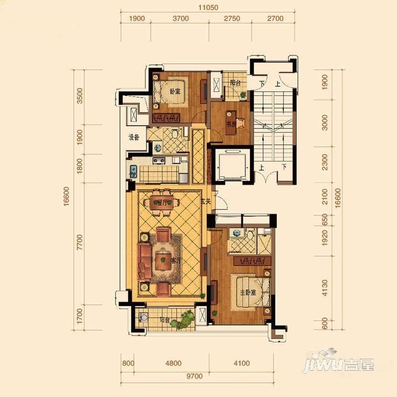 绿城玉兰花园3室2厅2卫138㎡户型图