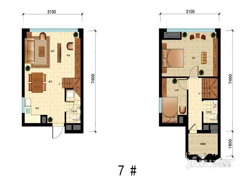 国瑞中心2室2厅2卫52㎡户型图