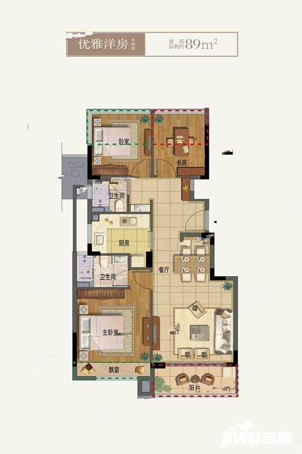 天珀府3室2厅2卫89㎡户型图