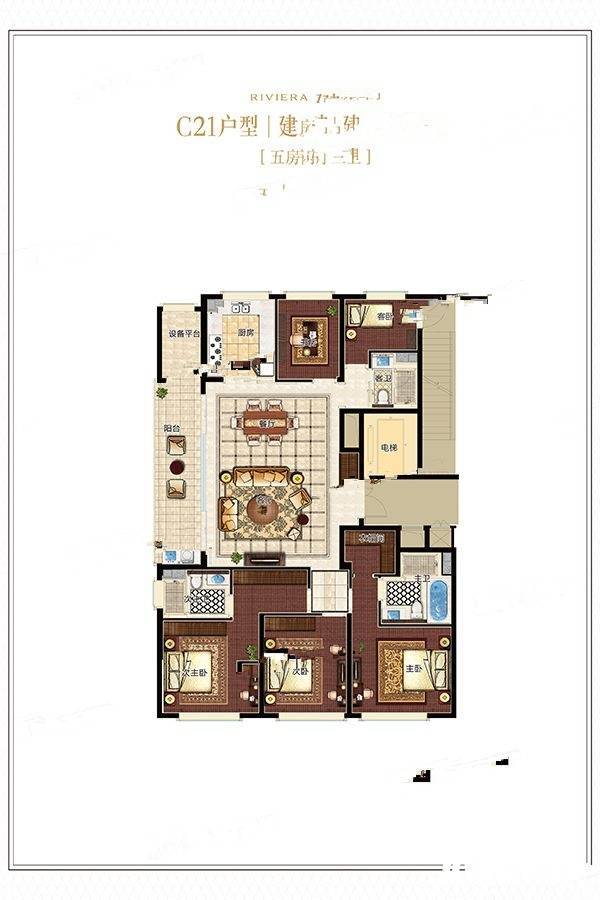 信达滨江壹品5室2厅3卫186㎡户型图