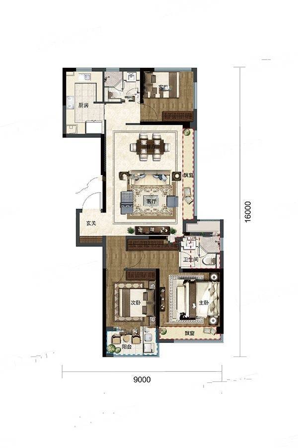 绿都云和湖3室2厅2卫107㎡户型图