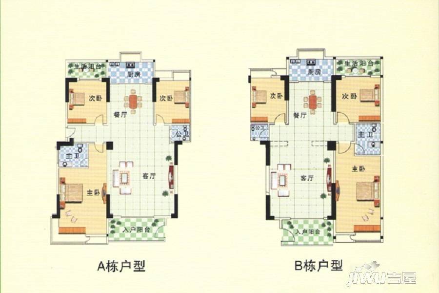 江景花园3室2厅2卫户型图