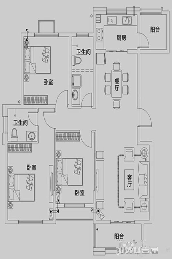 孟电·天鹅堡3室2厅2卫135㎡户型图