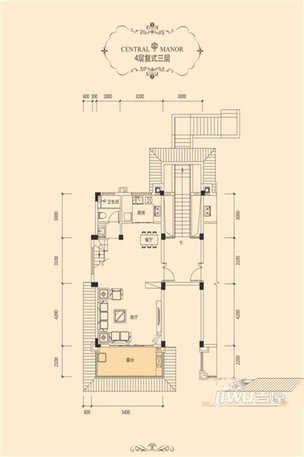 凯光中央庄园3室2厅3卫120.1㎡户型图