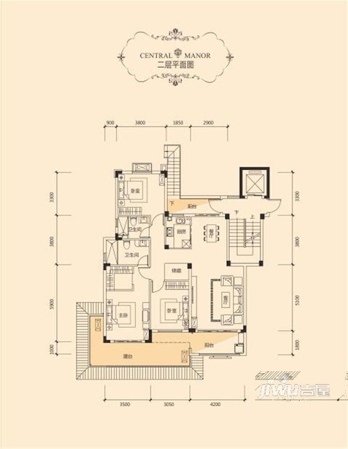 凯光中央庄园3室2厅2卫133.6㎡户型图