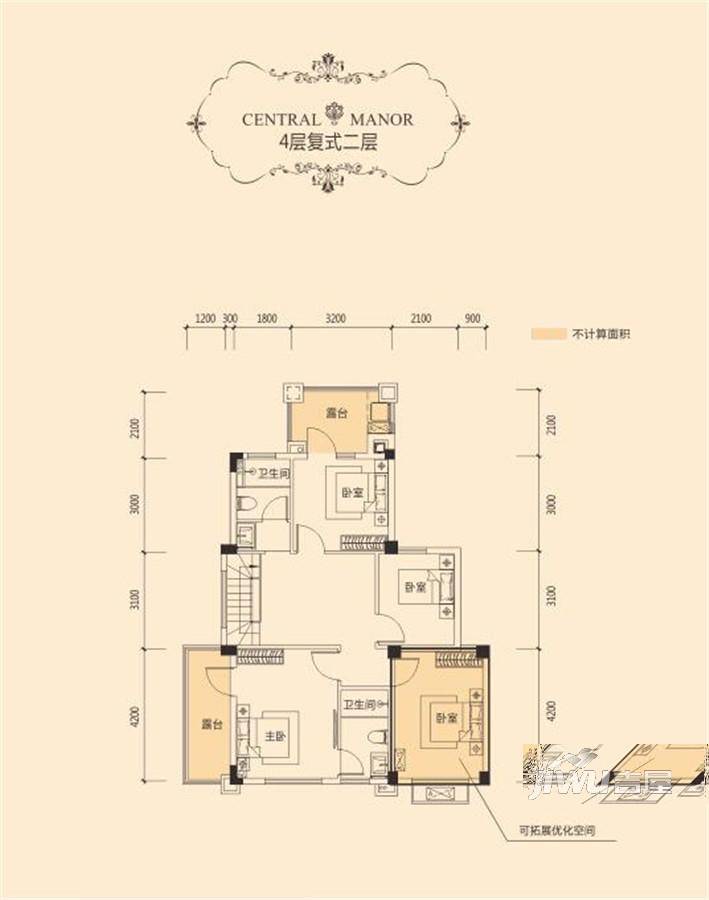 凯光中央庄园3室2厅3卫128.7㎡户型图