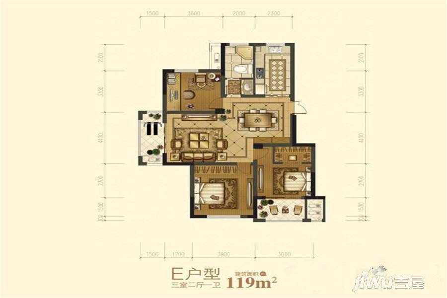 睢宁状元府3室2厅1卫119㎡户型图