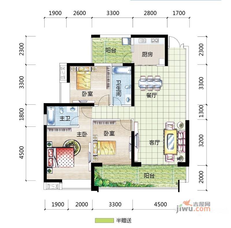 裕达建材家居广场3室2厅2卫136㎡户型图