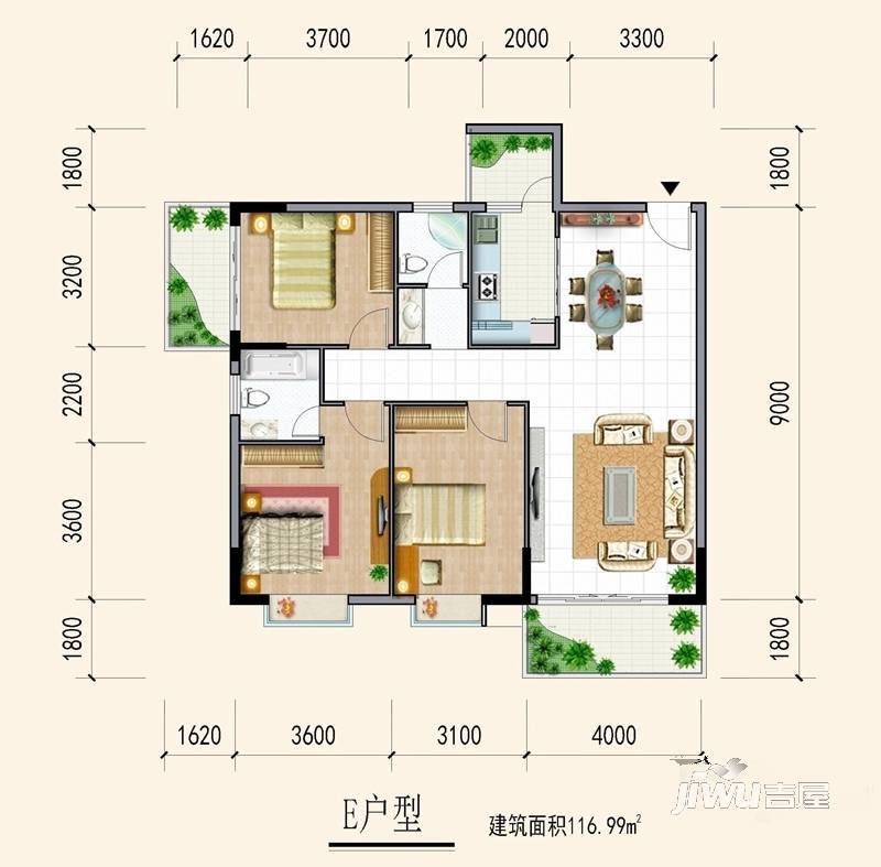 华发金象郦郡3室2厅2卫117㎡户型图