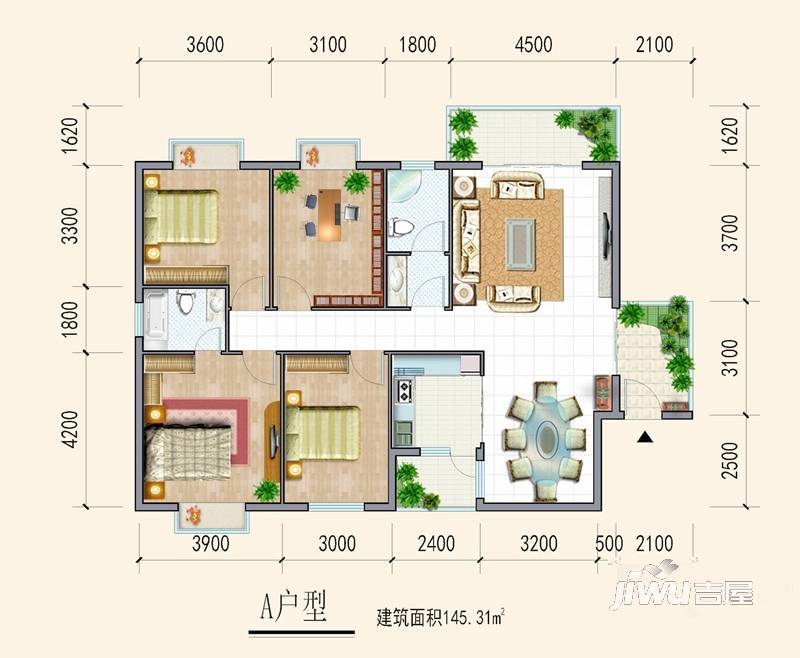 华发金象郦郡4室2厅2卫145.3㎡户型图