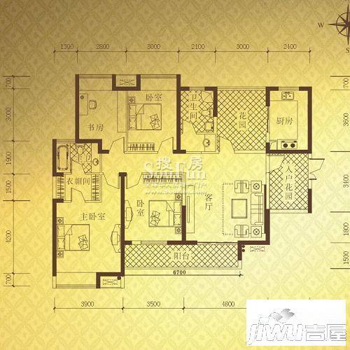 新长江香榭琴台4室1厅2卫148.7㎡户型图