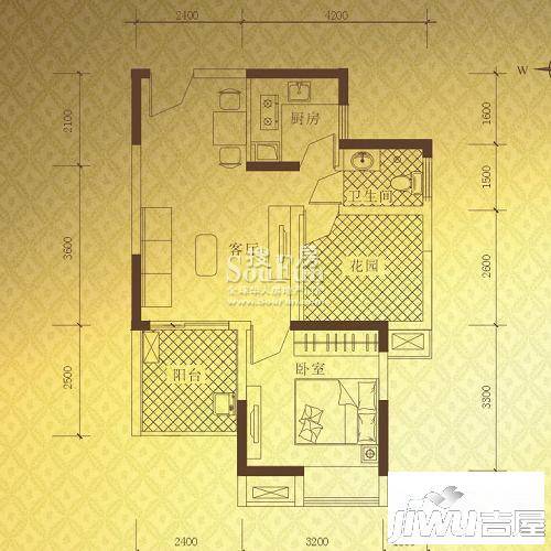 新长江香榭琴台1室1厅1卫57.6㎡户型图