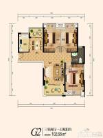 香榭花都四期君域3室2厅1卫102㎡户型图
