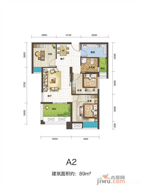 纽宾凯汉city国际社区3室2厅1卫89㎡户型图