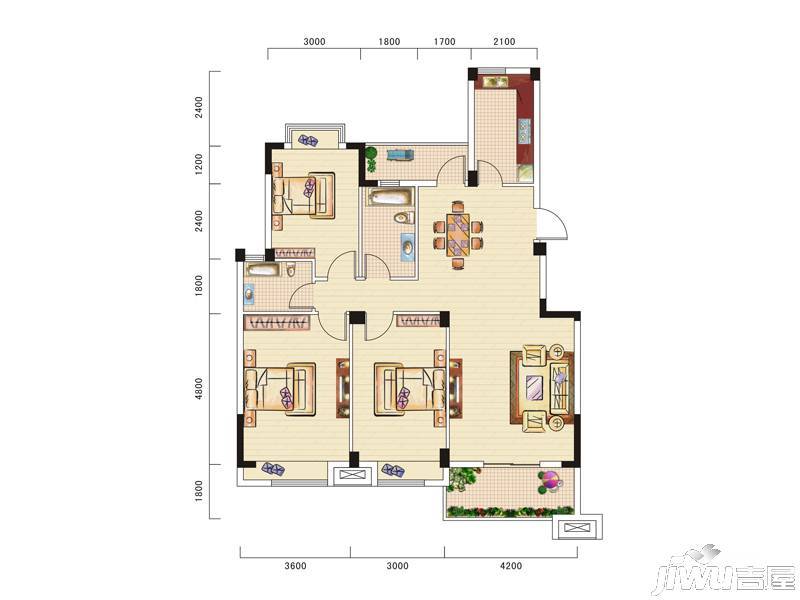 歌林花园三期林语境3室2厅2卫123㎡户型图