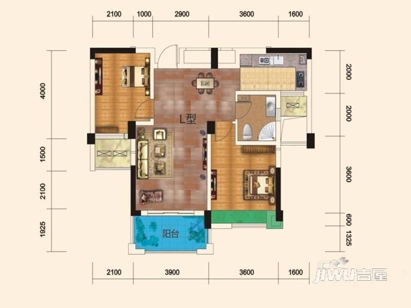 祥生柏景湾二期2室2厅1卫88㎡户型图