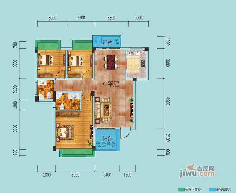 祥生柏景湾二期3室2厅2卫112㎡户型图