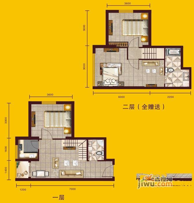 武汉SOHO商铺3室2厅2卫49㎡户型图