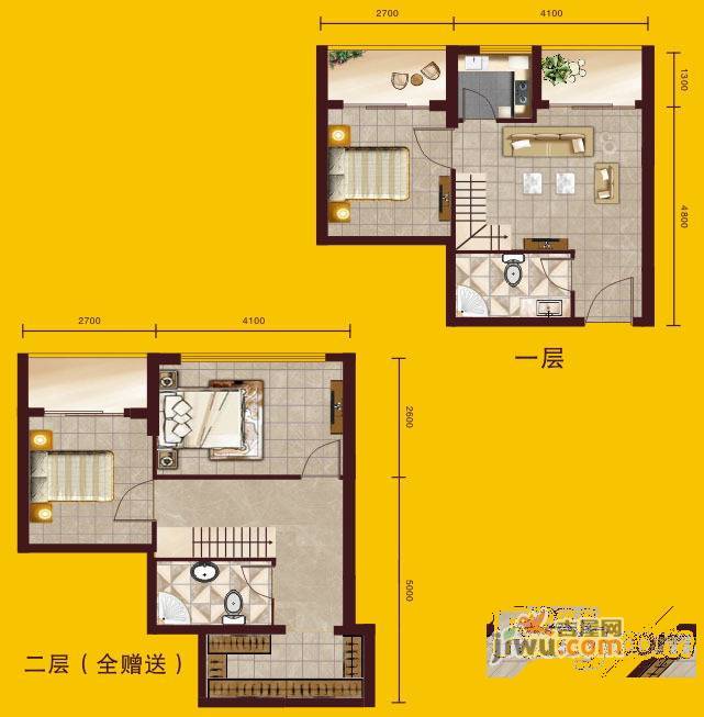 武汉SOHO商铺3室1厅2卫44.5㎡户型图