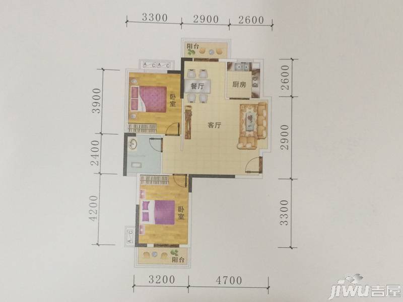 知音首府三期2室2厅1卫94.1㎡户型图